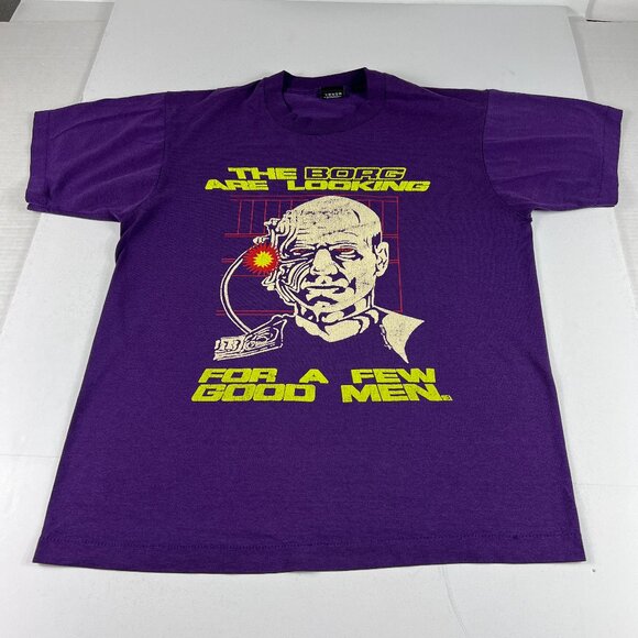 VTG 80s Star Trek Borg Jean Luc Picard Shirt Fits Medium Purle Single Stitch Tee